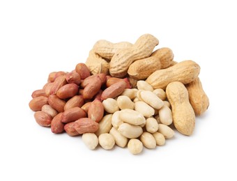 Photo of Pile of different peanuts isolated on white