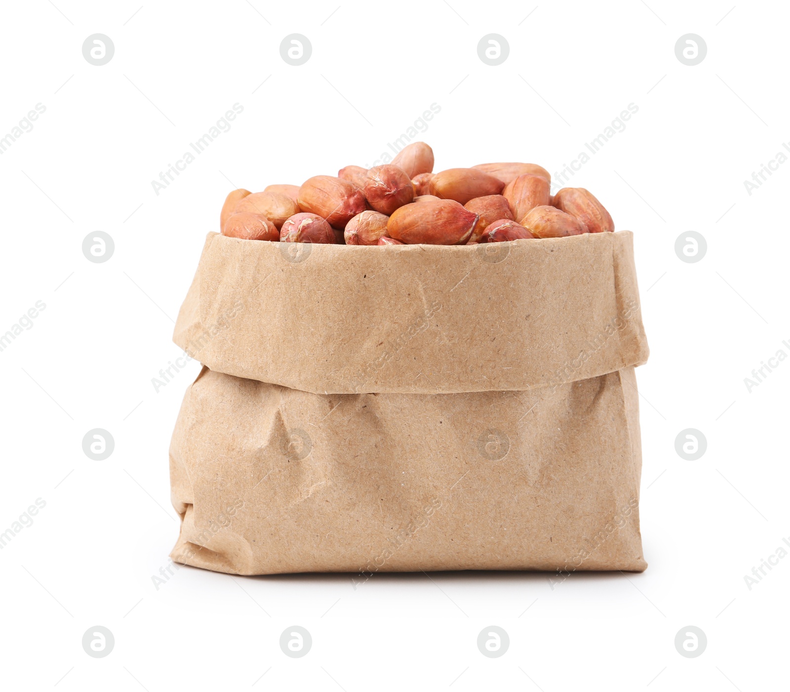 Fresh peanuts in paper bag isolated on white Photo of Fresh peanuts in paper bag isolated on white