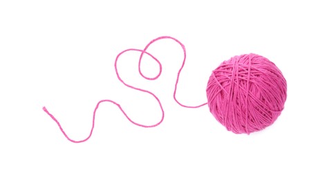 Photo of One ball of yarn isolated on white, top view