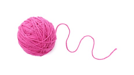 Photo of One ball of yarn isolated on white, top view