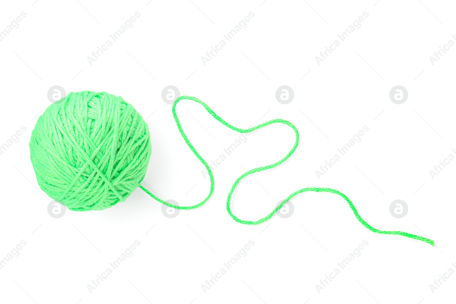 Photo of Ball of light green yarn isolated on white, top view