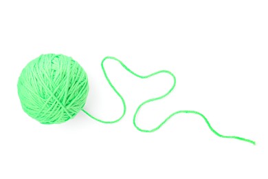 Photo of Ball of light green yarn isolated on white, top view