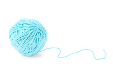 Photo of Ball of light blue yarn isolated on white