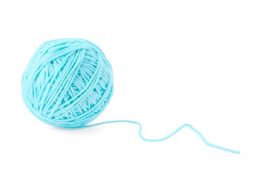 Ball of light blue yarn isolated on white