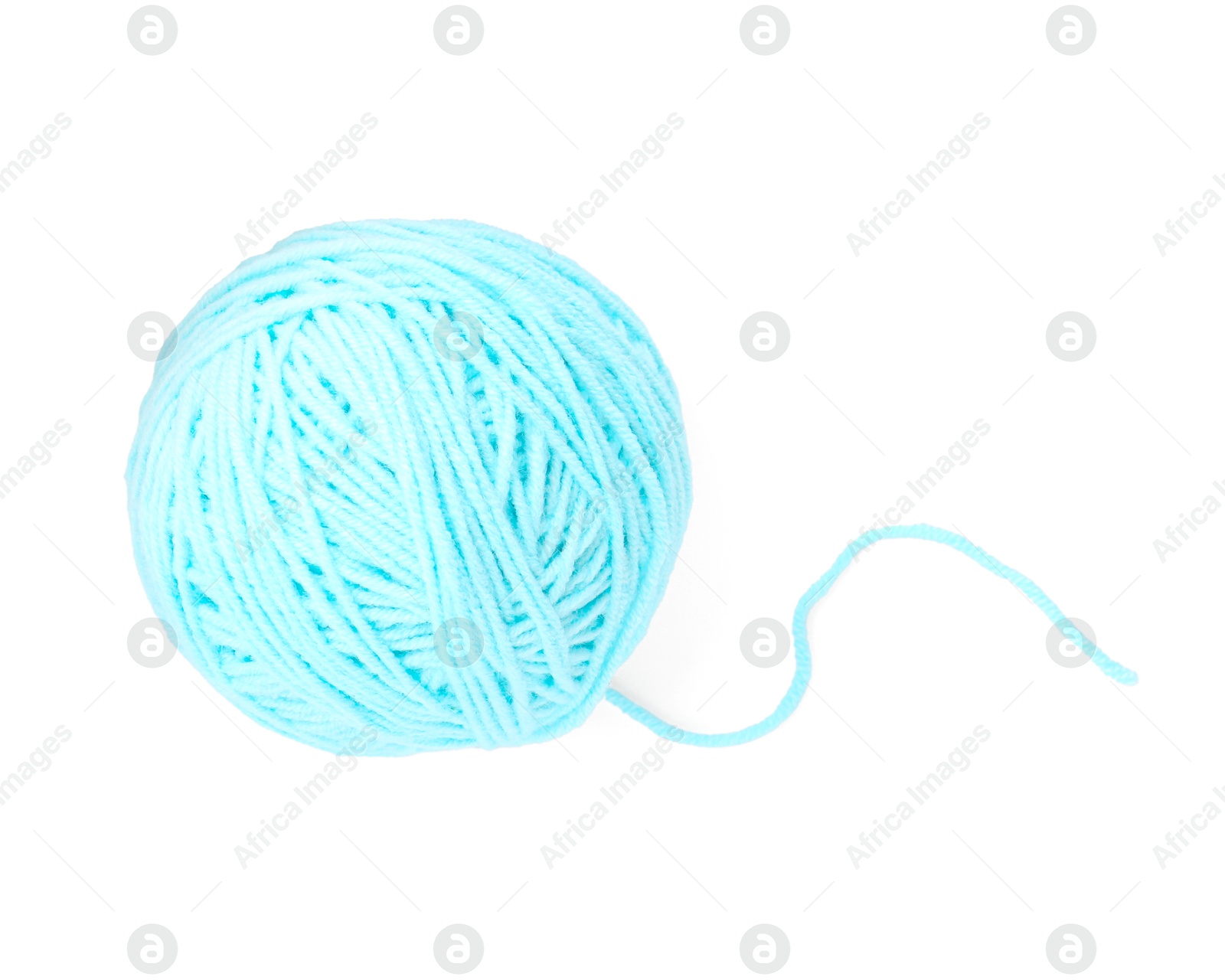 Photo of Ball of light blue yarn isolated on white, top view