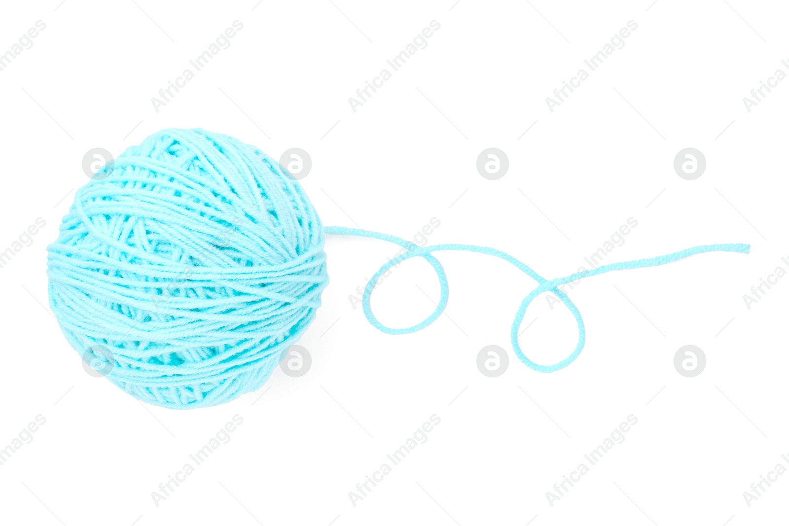 Photo of Ball of light blue yarn isolated on white, top view