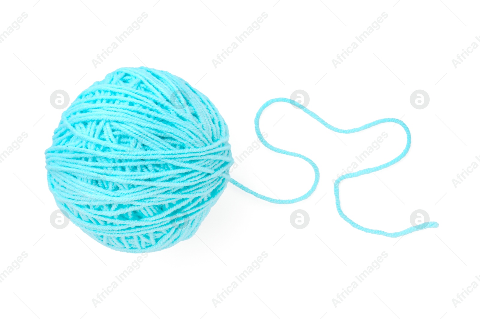 Photo of Ball of light blue yarn isolated on white, top view