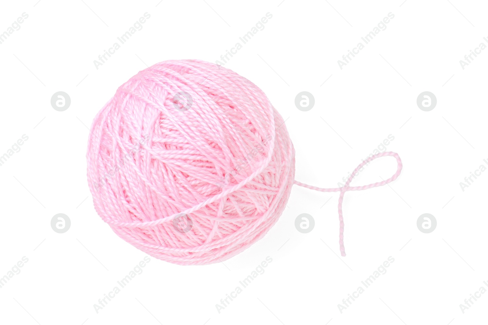 Photo of Ball of pink yarn isolated on white, top view