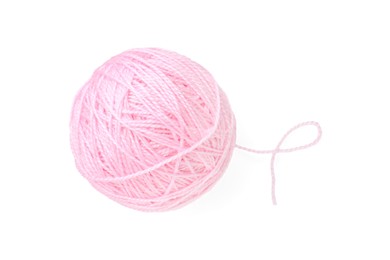 Photo of Ball of pink yarn isolated on white, top view