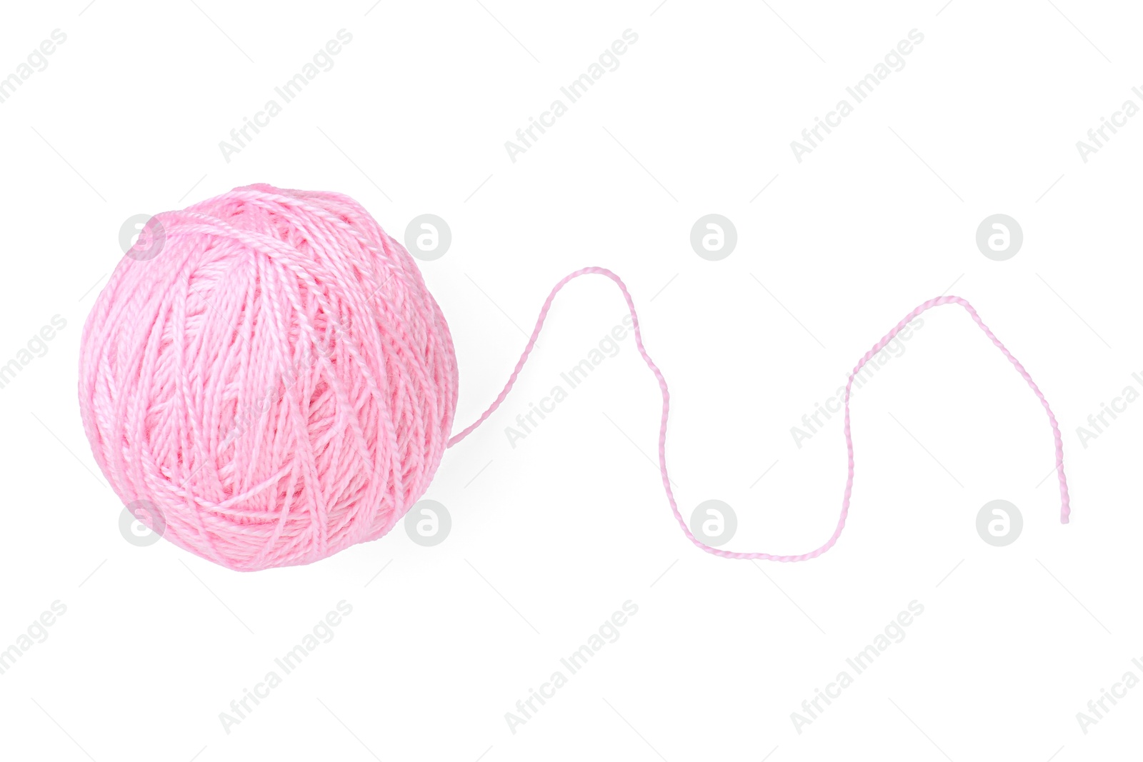 Photo of Ball of pink yarn isolated on white, top view