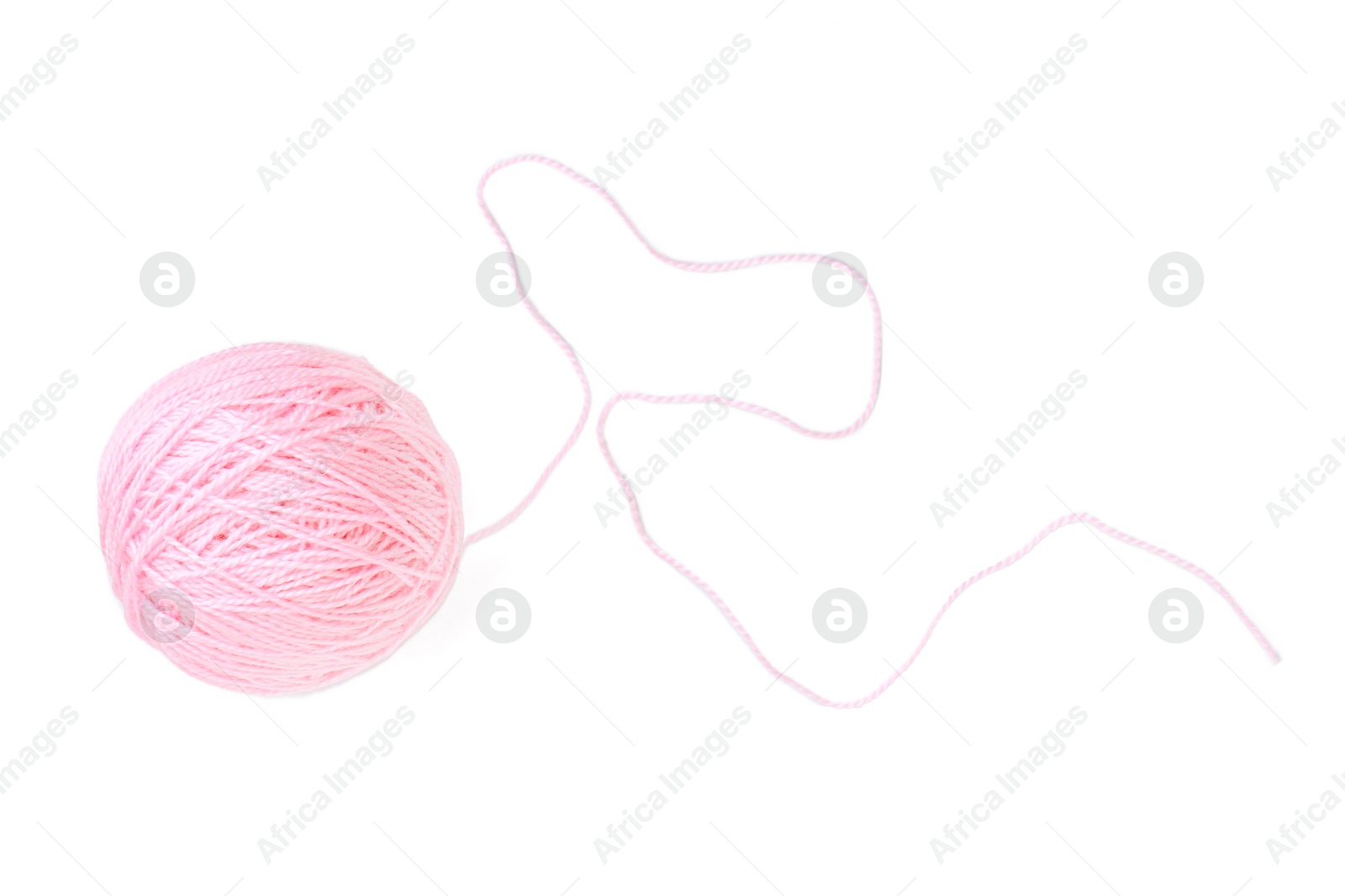 Photo of Ball of pink yarn isolated on white, top view