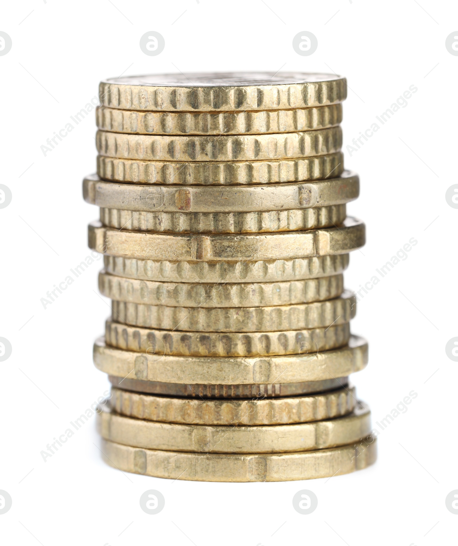 Stack of different coins isolated on white Photo of Stack of different coins isolated on white