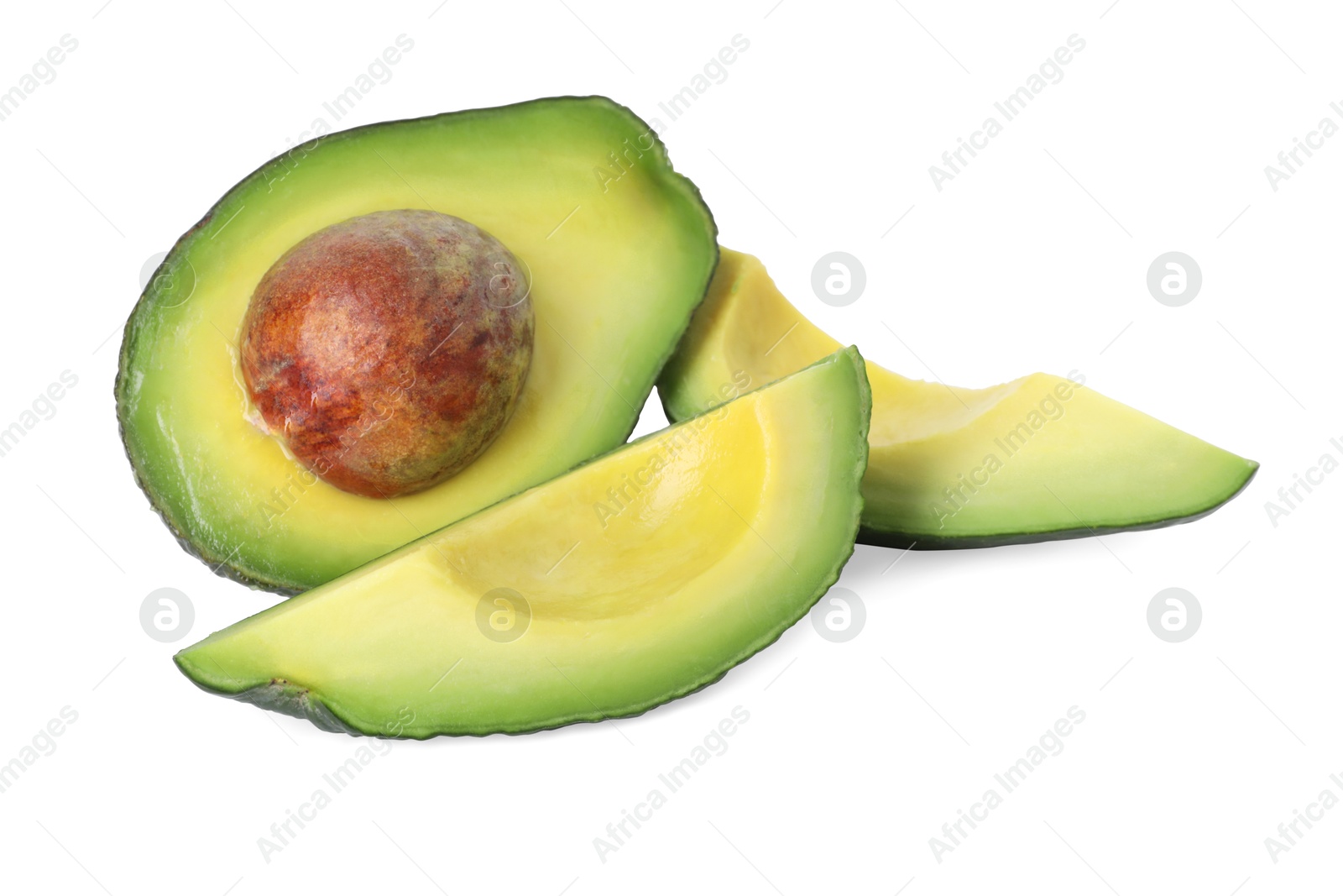 Photo of Pieces of ripe avocado isolated on white