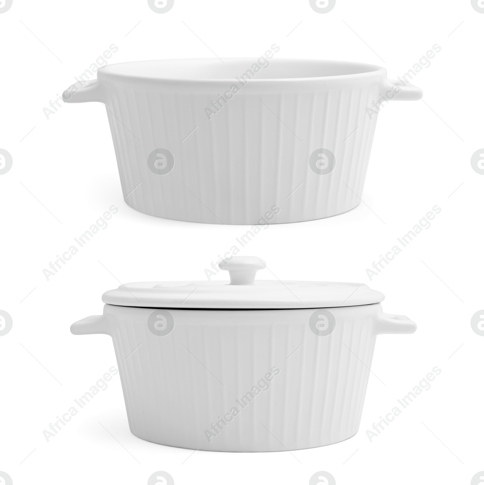 Image of Ceramic baking dish on white background, set