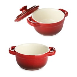 Image of Ceramic baking dish on white background, set