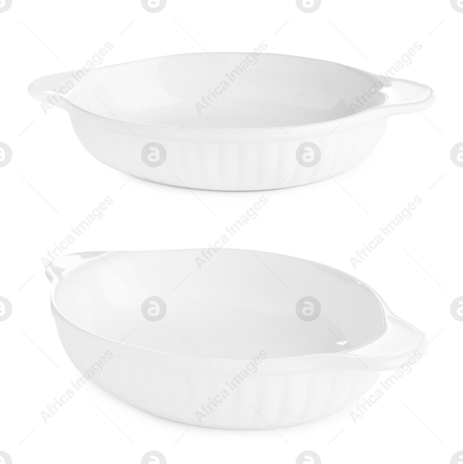 Image of Ceramic casserole on white background, set. Baking dish