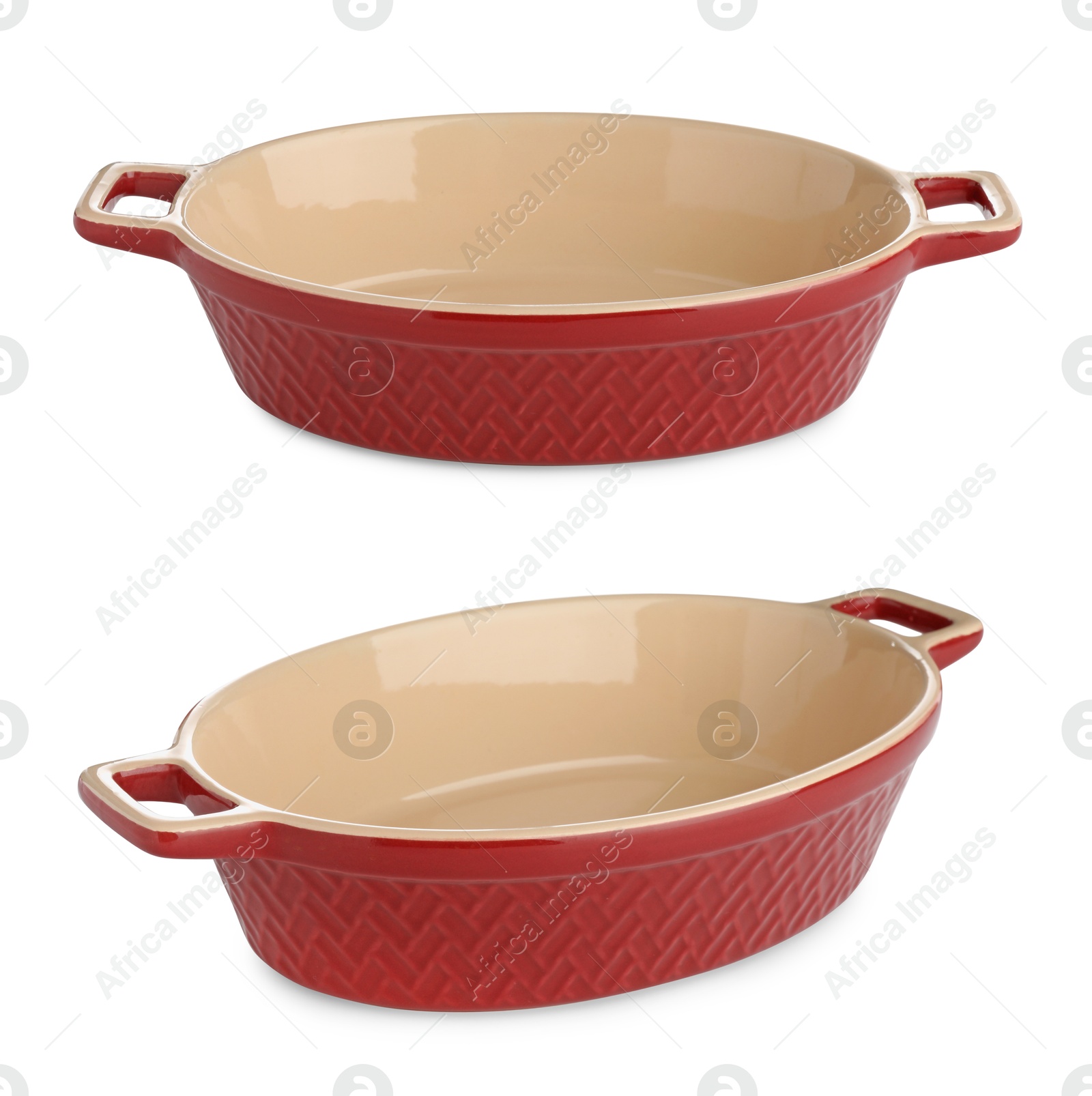 Image of Ceramic casserole on white background, set. Baking dish