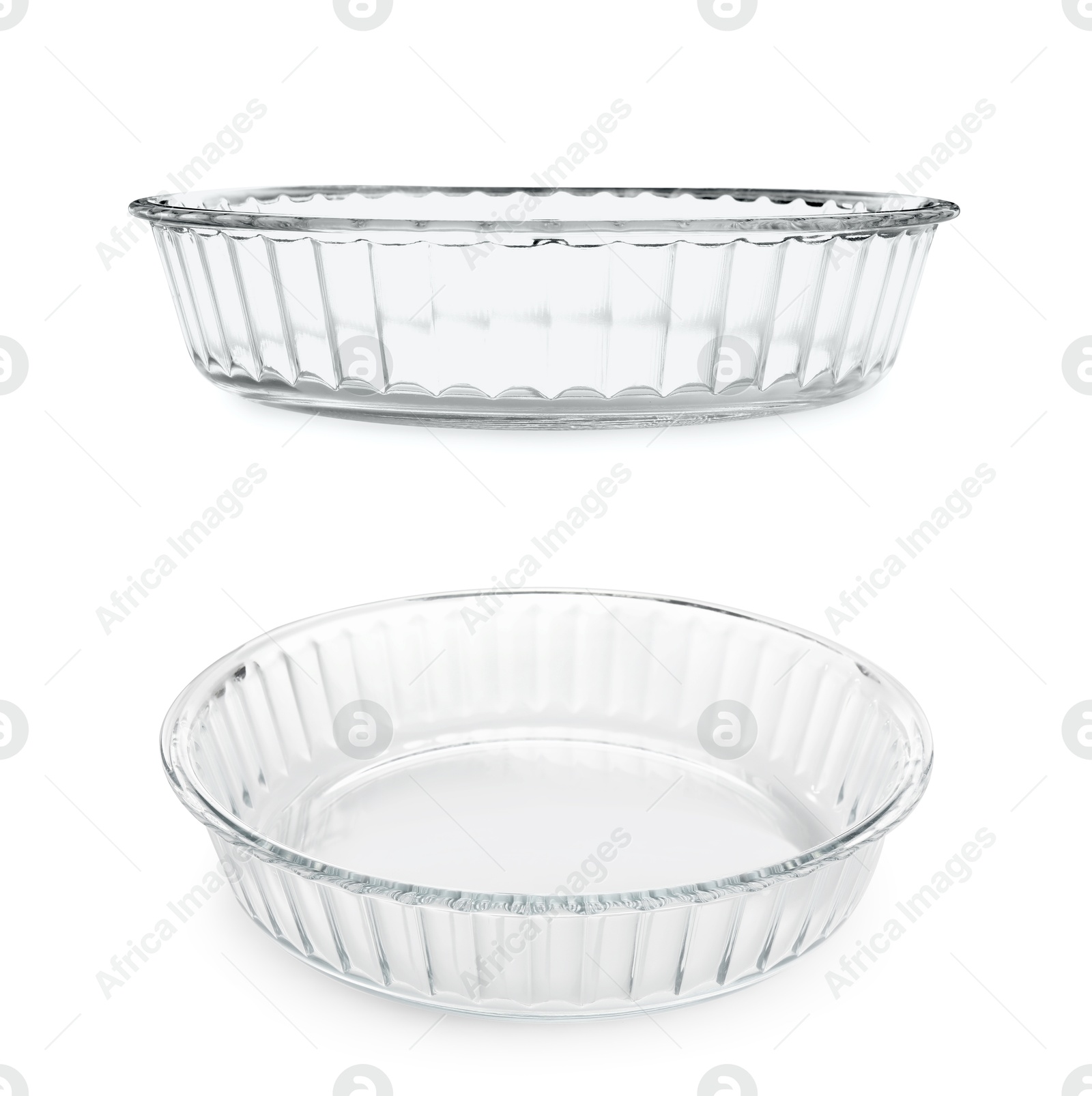 Image of Glass casserole on white background, set. Baking dish