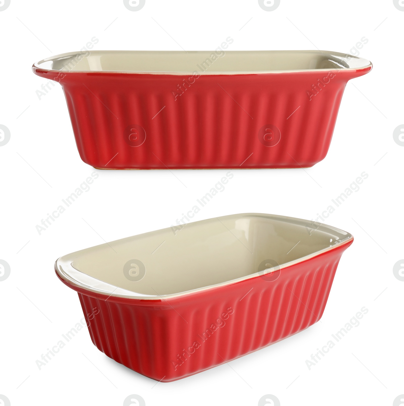 Image of Ceramic casserole on white background, set. Baking dish