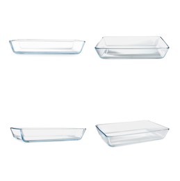 Image of Glass baking dish on white background, set