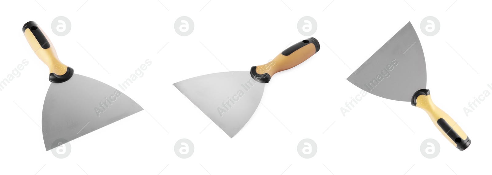 Image of Putty knife isolated on white, set. Construction tool