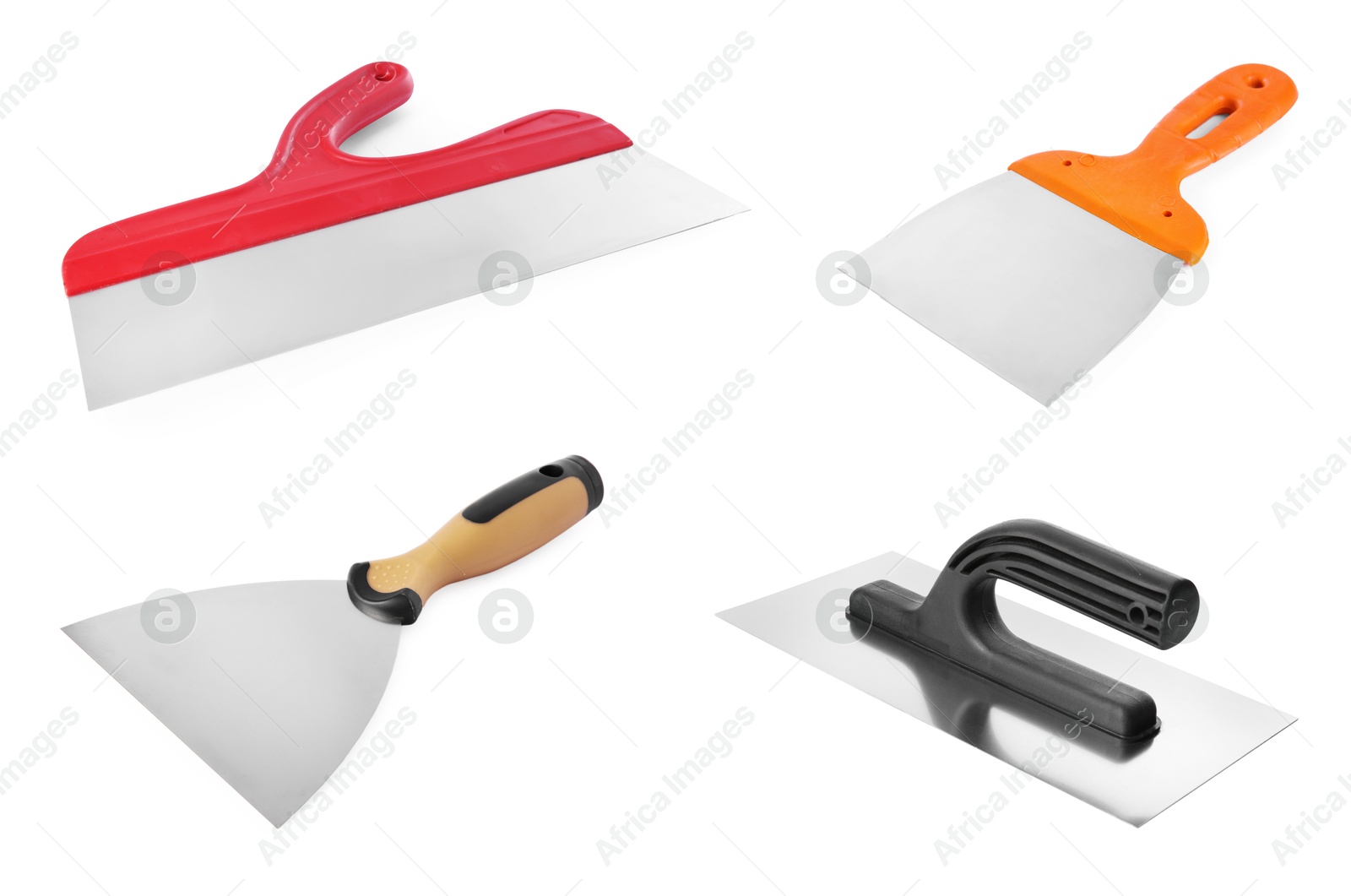 Image of Putty knives and plastering trowel isolated on white, set. Construction tool