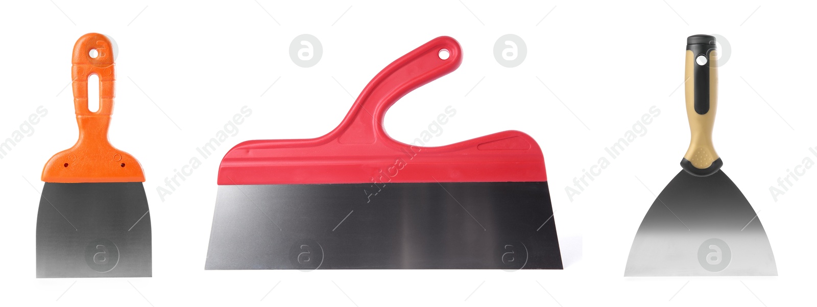 Image of Putty knives isolated on white, set. Construction tool