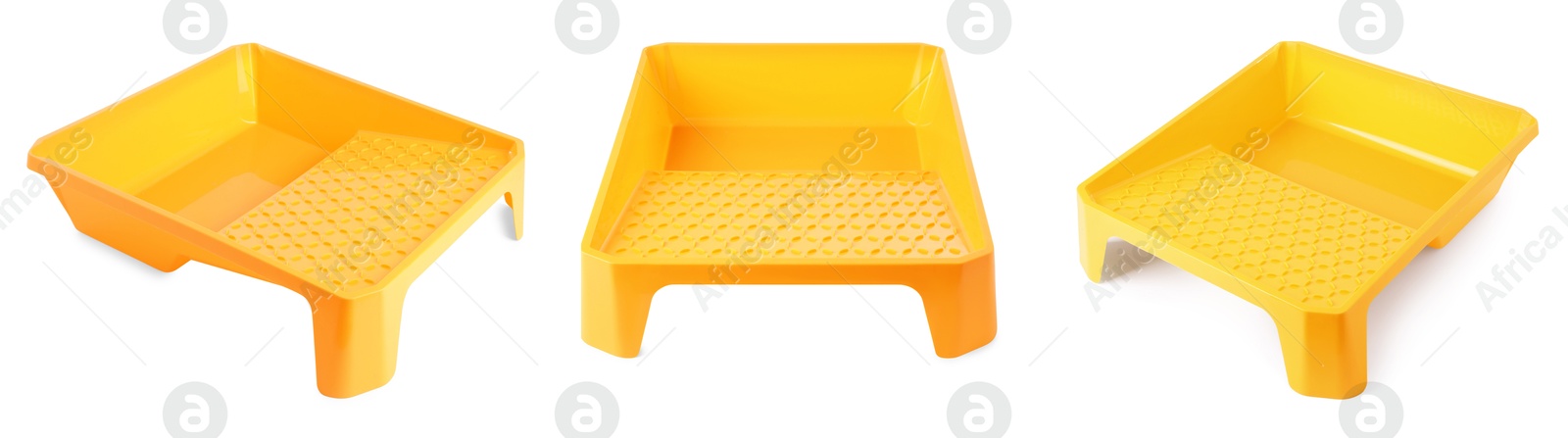 Image of Yellow paint tray isolated on white, set