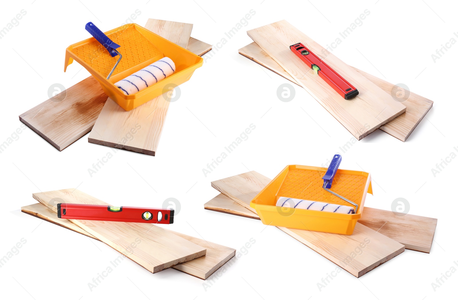 Image of Set with construction tools and material isolated on white