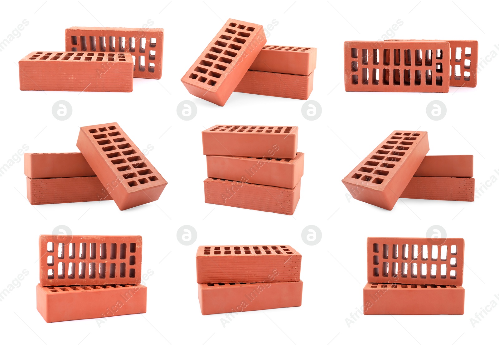 Image of Bricks isolated on white, set. Construction material