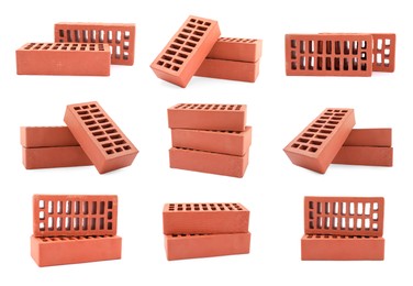 Image of Bricks isolated on white, set. Construction material