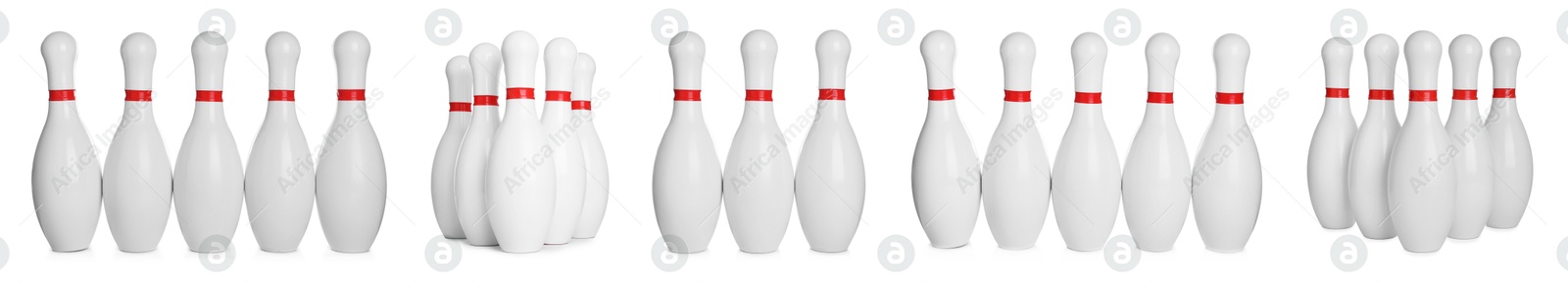 Image of Many bowling pins isolated on white, set