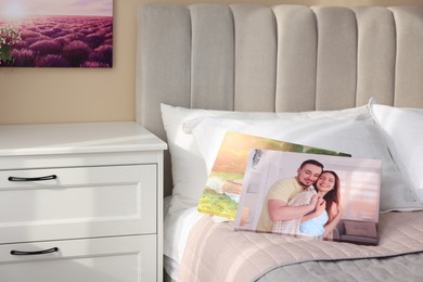 Canvas with different printed photos in bedroom