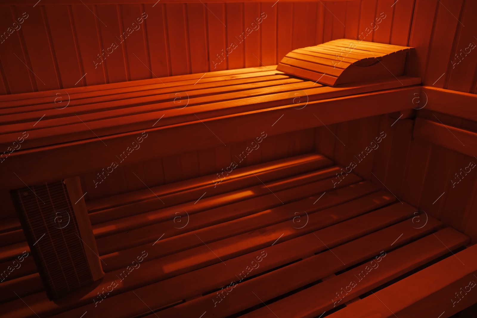 Photo of View of empty wooden sauna with bench