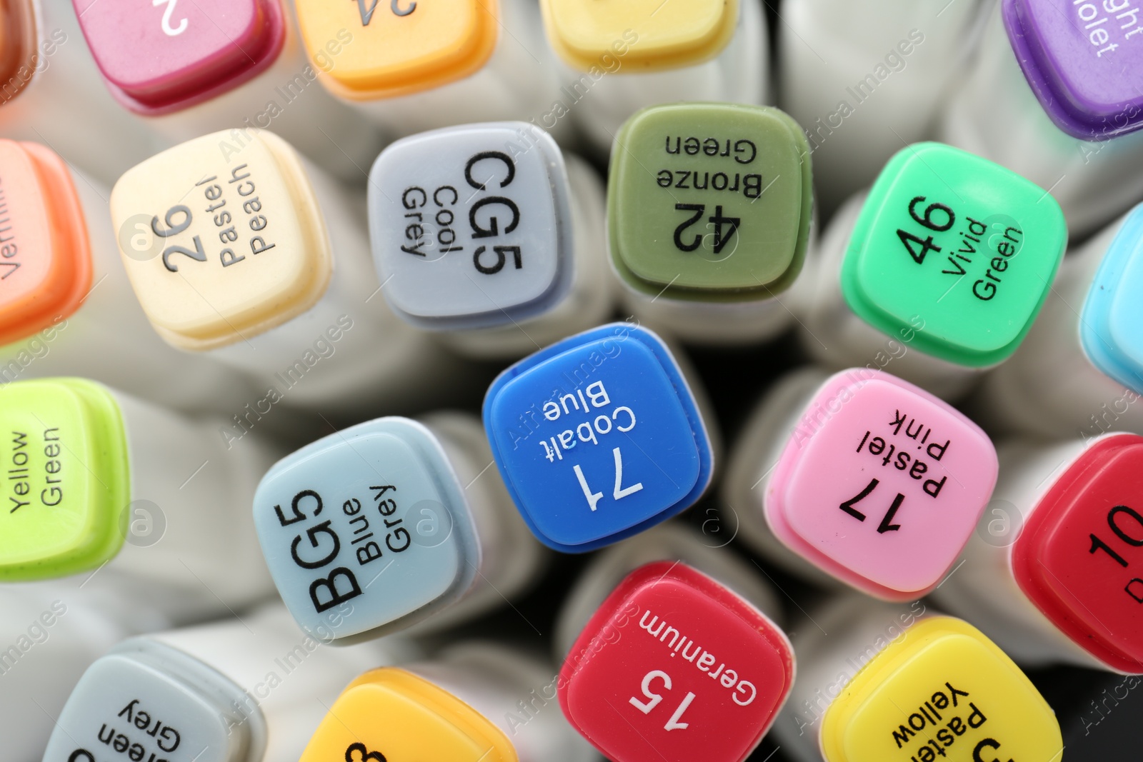 Photo of Many colorful marker pens as background, top view