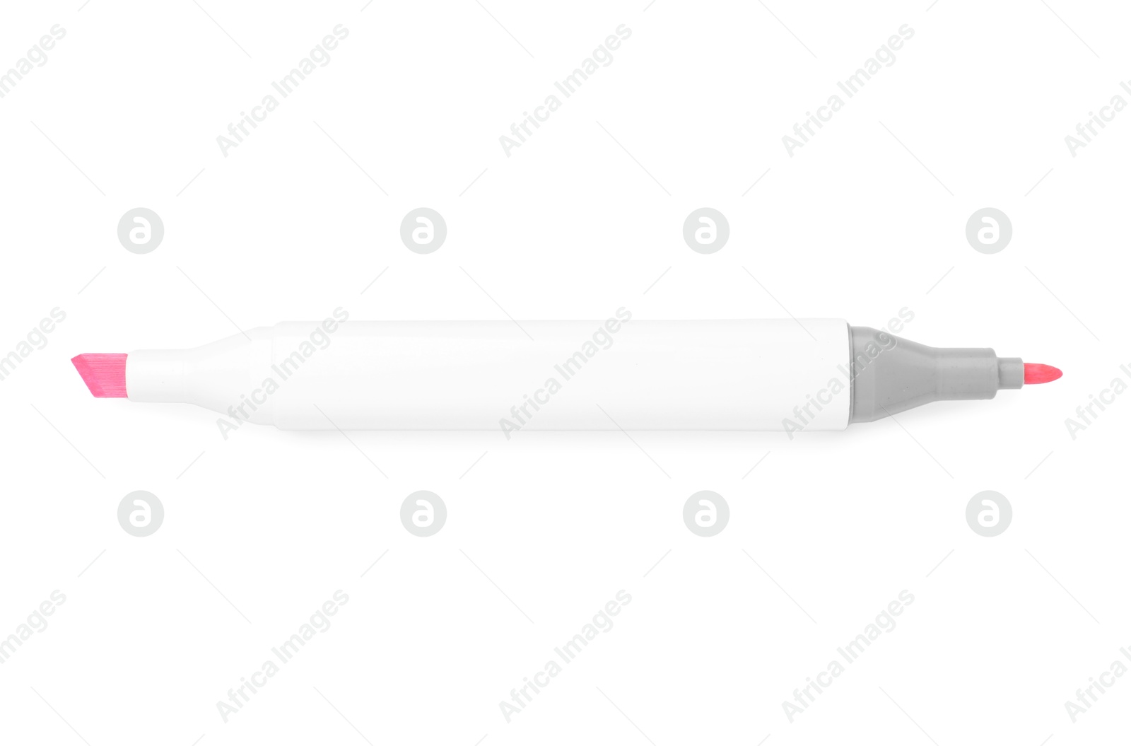 Photo of One double-sided marker pen on white background, top view