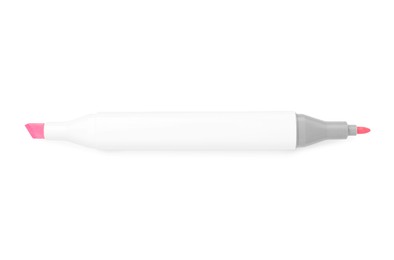 Photo of One double-sided marker pen on white background, top view