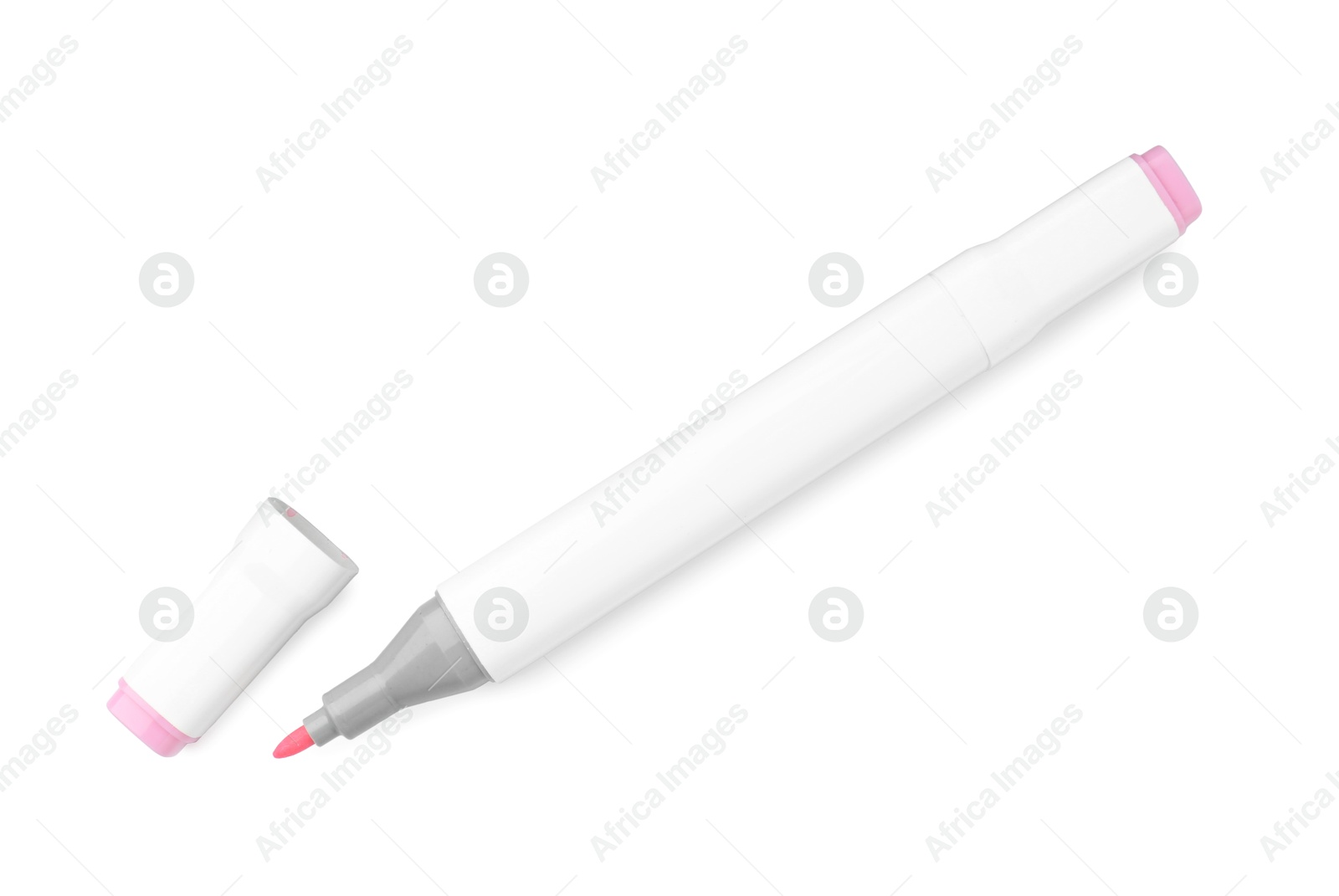 Photo of One double-sided marker pen on white background, top view