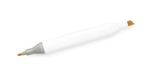 Photo of One double-sided marker pen on white background, top view