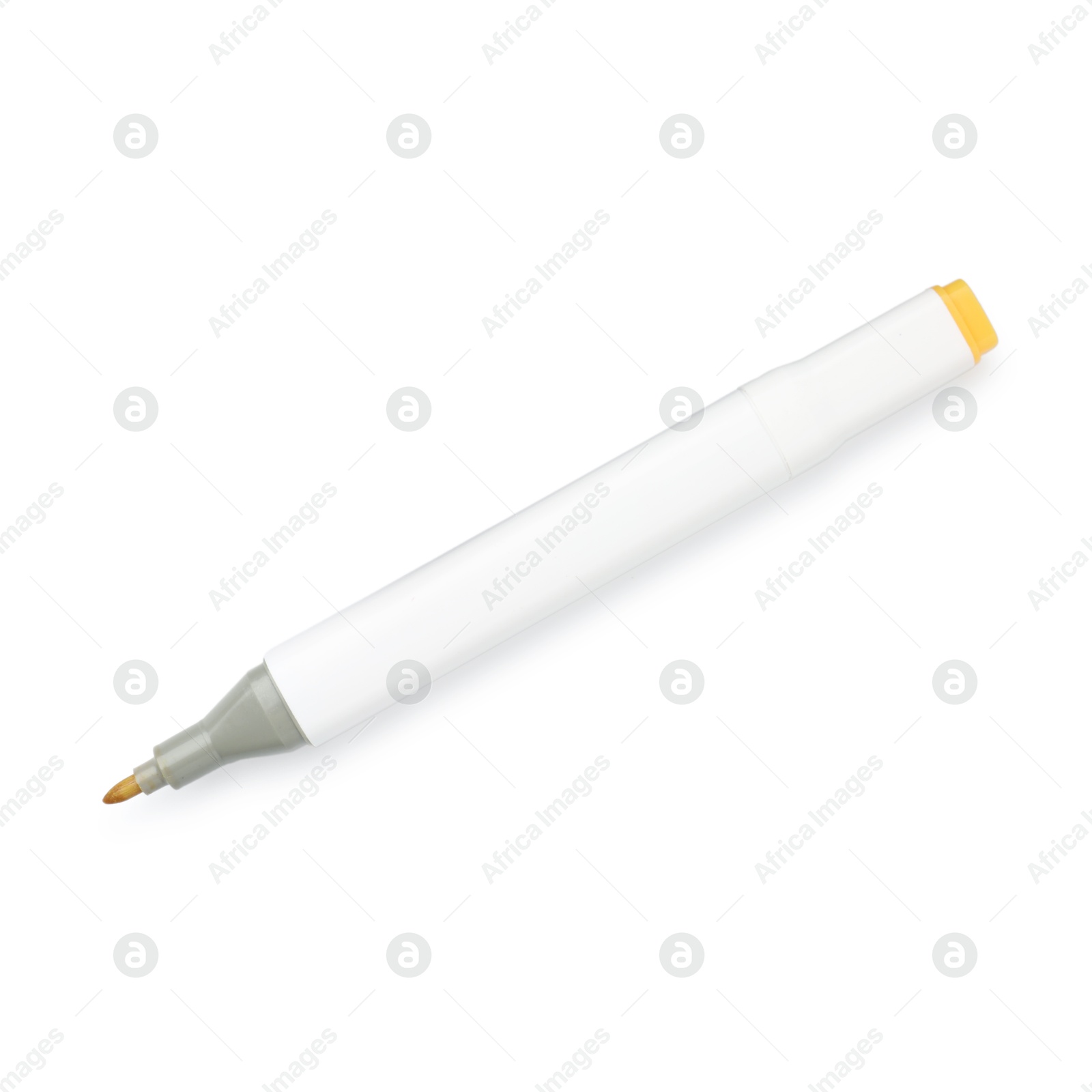 Photo of One double-sided marker pen on white background, top view