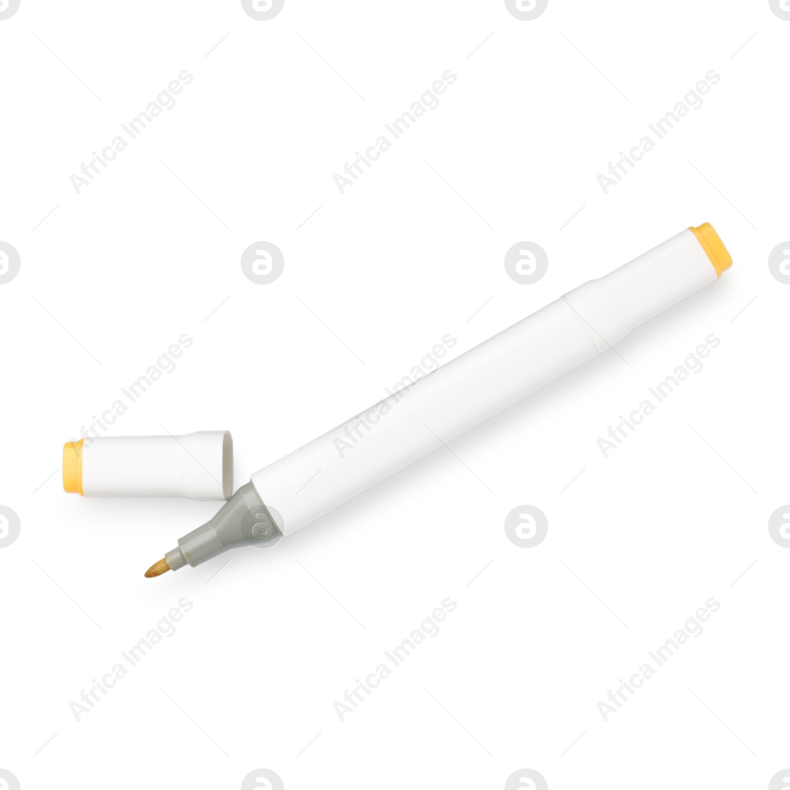 Photo of One double-sided marker pen on white background, top view