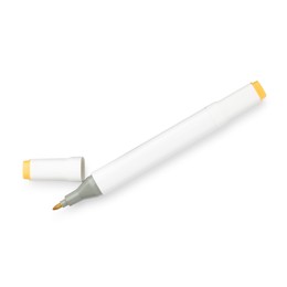 Photo of One double-sided marker pen on white background, top view