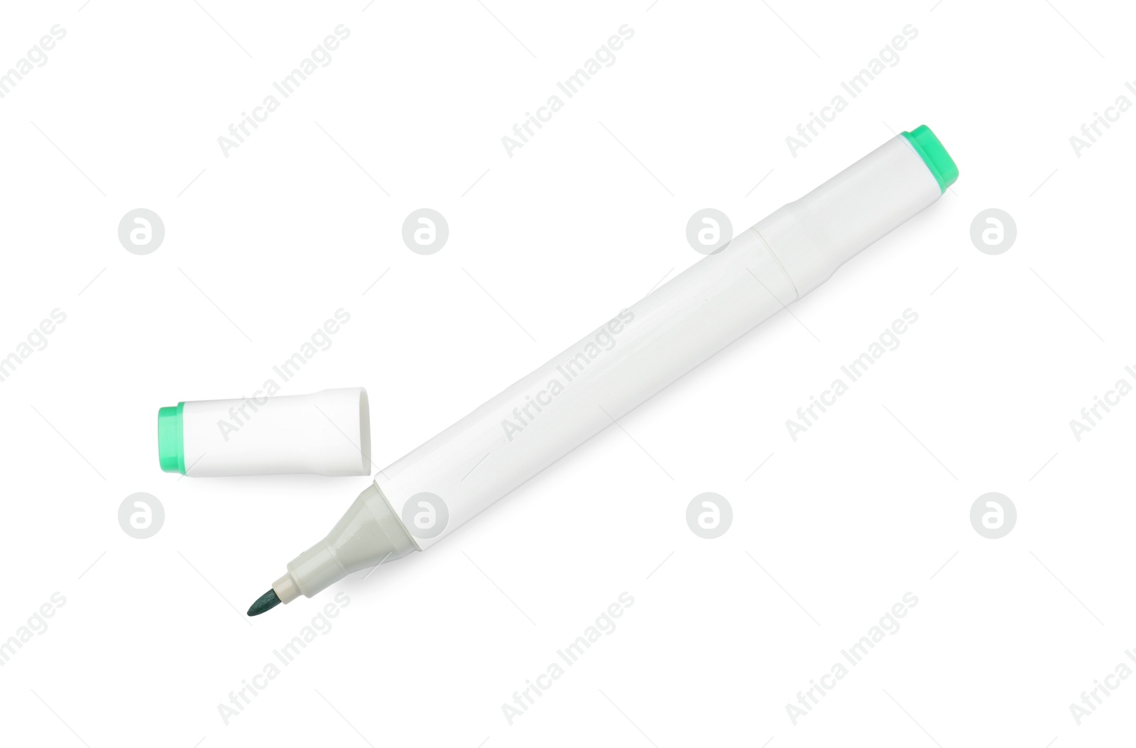 Photo of One double-sided marker pen on white background, top view