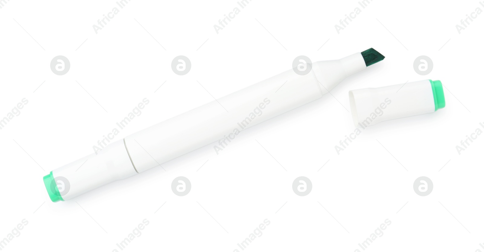 Photo of One double-sided marker pen on white background, top view