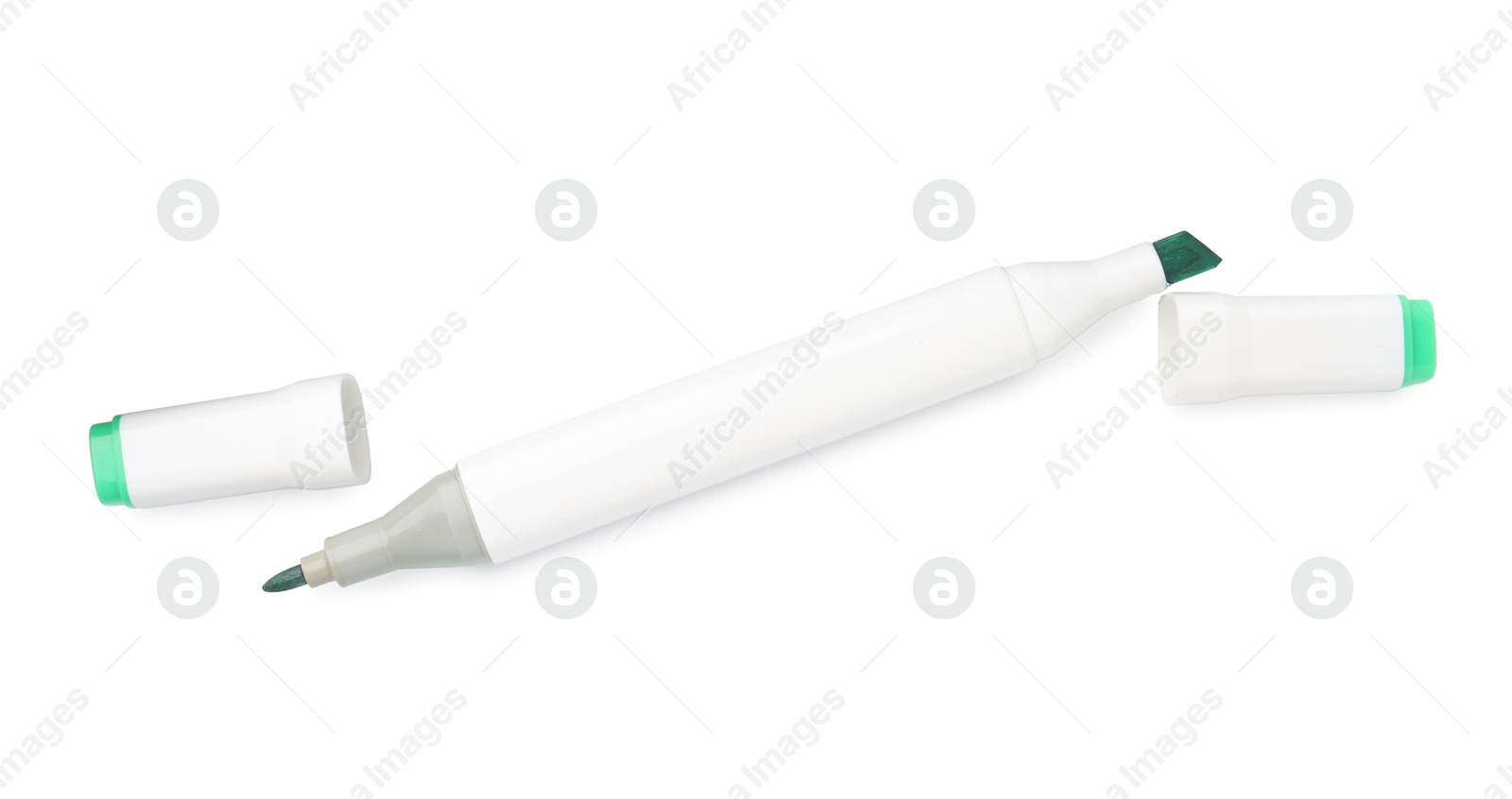 Photo of One double-sided marker pen on white background, top view