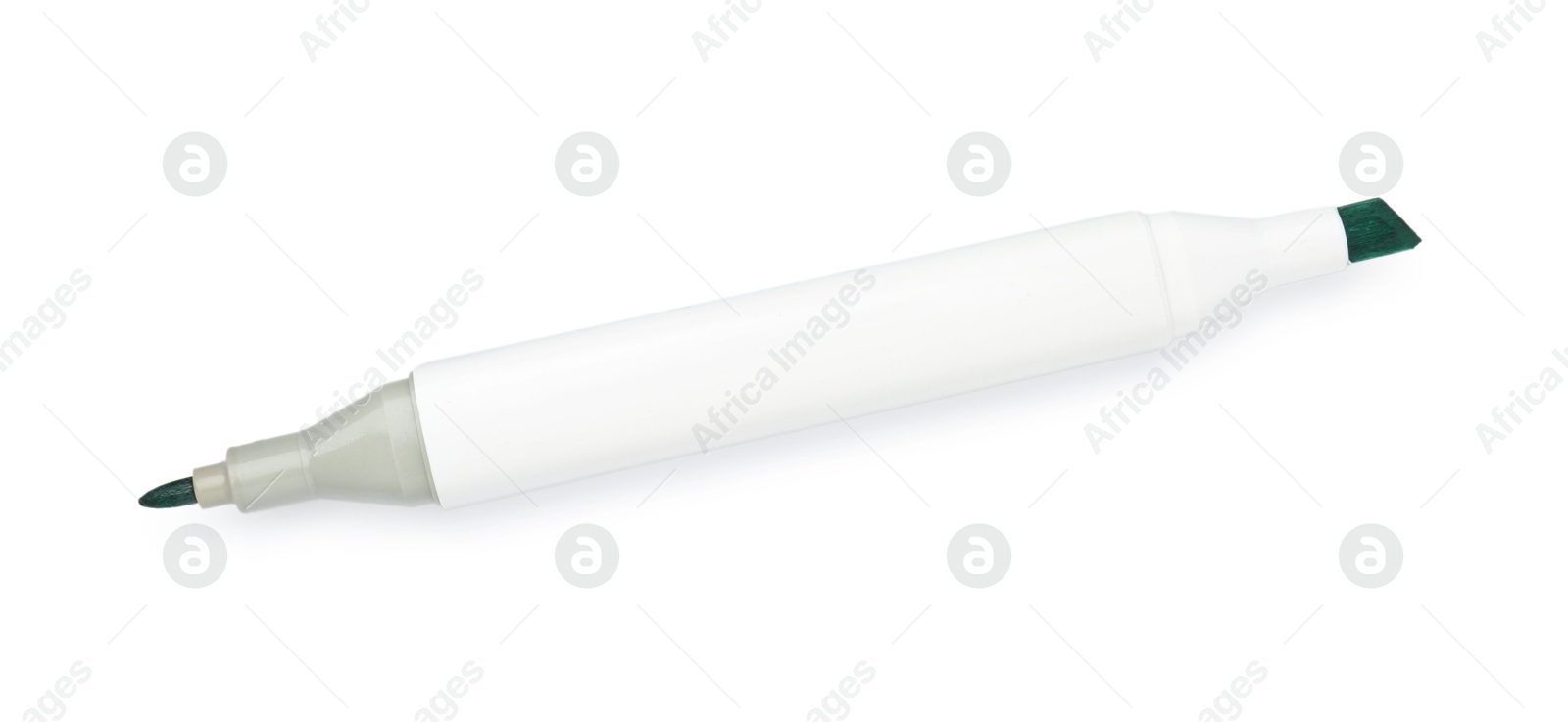 Photo of One double-sided marker pen on white background, top view