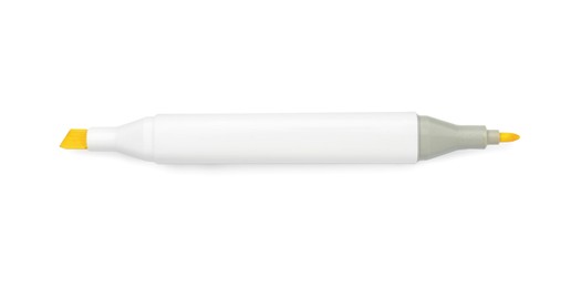 Photo of One double-sided marker pen on white background, top view