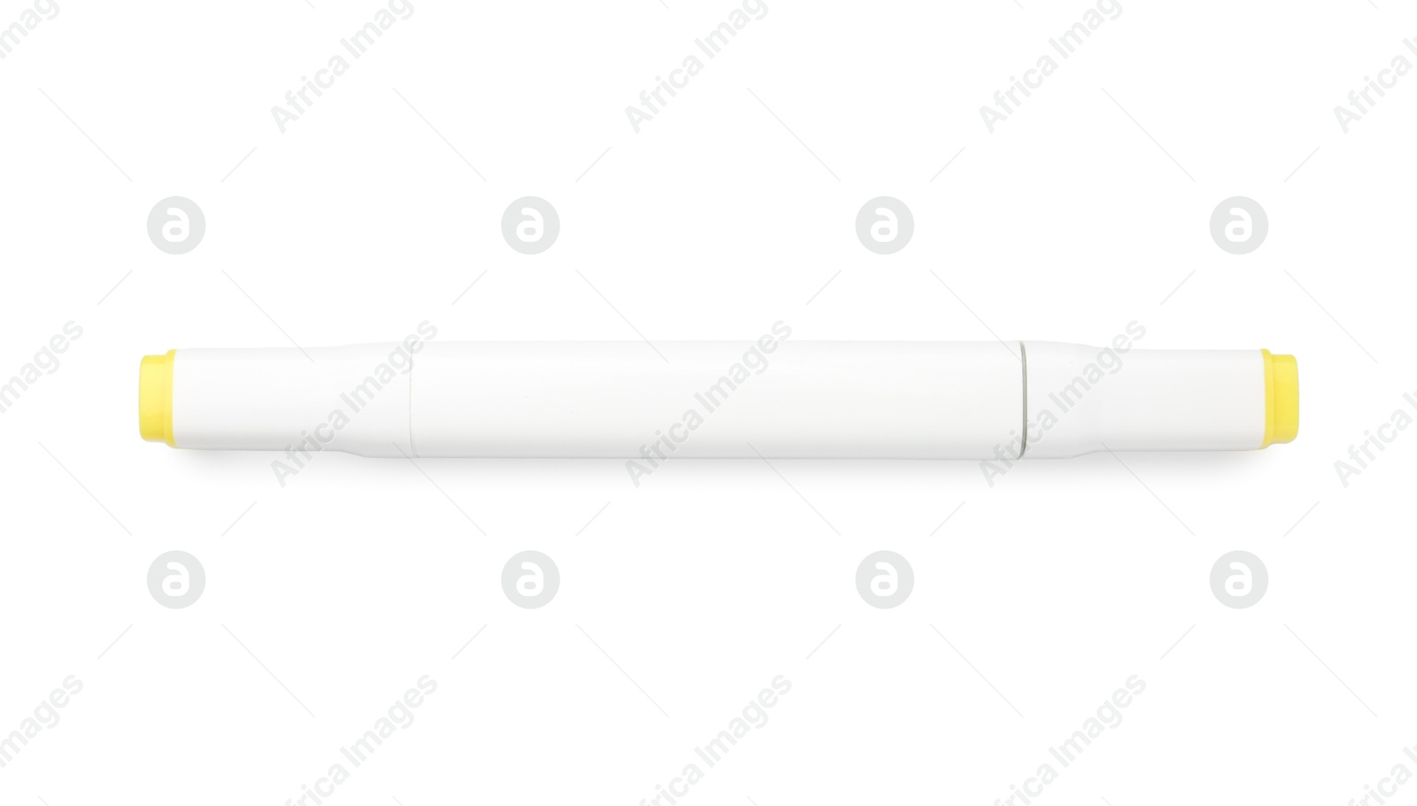 Photo of One double-sided marker pen on white background, top view