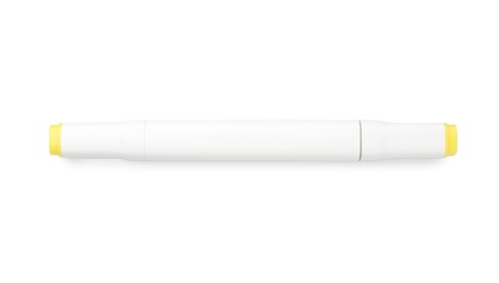 Photo of One double-sided marker pen on white background, top view