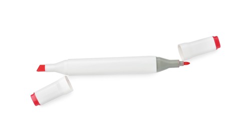 One double-sided marker pen on white background, top view